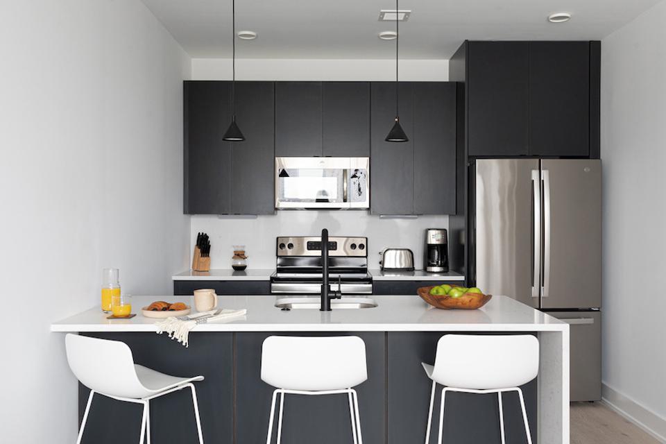 A modern kitchen with stainless steel appliances