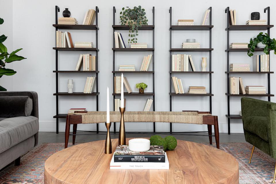 A coworking lounge with books