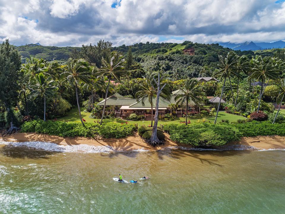aerial photo of hawaii luxury home and beachfront Anini Estate North Shore Kauai