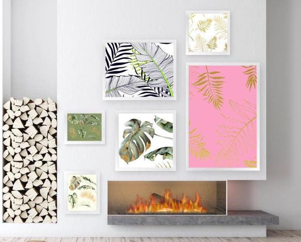 Gallery wall over a fire place