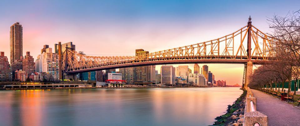 Queensboro bridge panorama at sunset